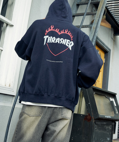 THRASHER（スラッシャー）の「THRASHER/スラッシャー 別注 HEART LOGO ZIP PARKA(限定展開)（パーカー・メンズ・チャコールグレー/ライトグレー/ネイビー・MEDIUM/LARGE/SMALL）」の10枚目の写真