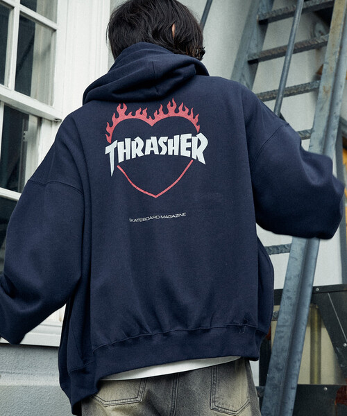 THRASHER（スラッシャー）の「THRASHER/スラッシャー 別注 HEART LOGO ZIP PARKA(限定展開)（パーカー・メンズ・チャコールグレー/ライトグレー/ネイビー・MEDIUM/LARGE/SMALL）」の6枚目の写真