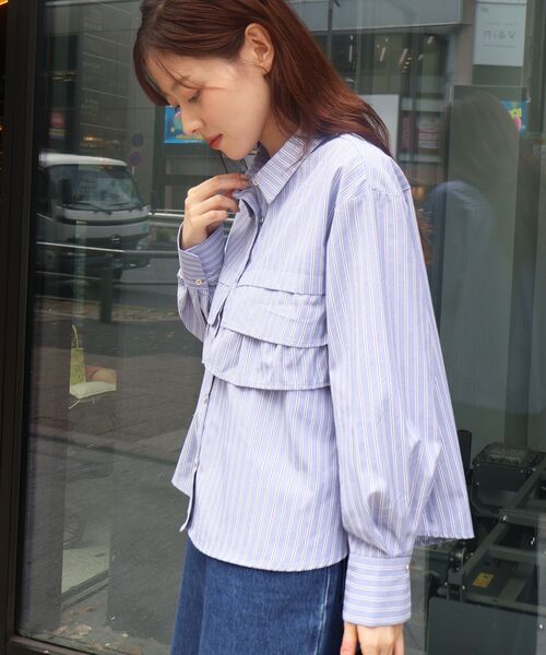 le.coeur blanc（ルクールブラン）の「《WEB・一部店舗限定》AL ストライプフロントフリルブラウス（シャツ/ブラウス・レディース・ブルー系その他2/ブルー系その他4・38）」の22枚目の写真