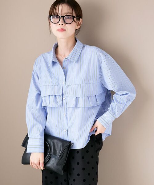 le.coeur blanc（ルクールブラン）の「《WEB・一部店舗限定》AL ストライプフロントフリルブラウス（シャツ/ブラウス・レディース・ブルー系その他2/ブルー系その他4・38）」の14枚目の写真