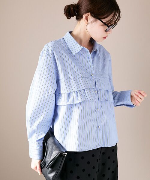 le.coeur blanc（ルクールブラン）の「《WEB・一部店舗限定》AL ストライプフロントフリルブラウス（シャツ/ブラウス・レディース・ブルー系その他2/ブルー系その他4・38）」の13枚目の写真