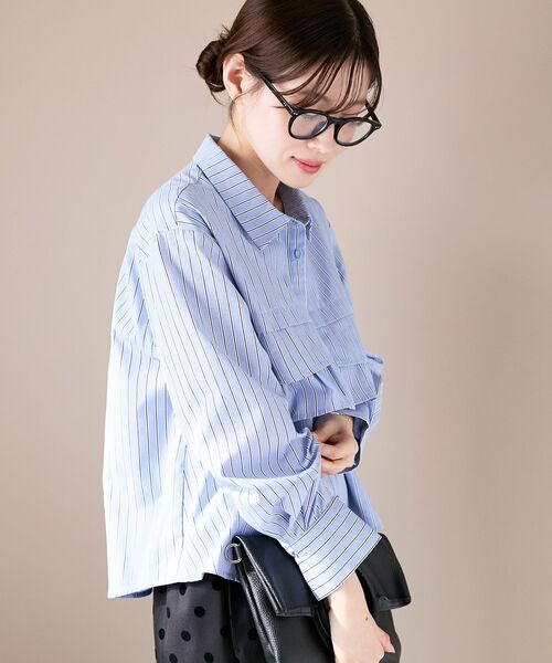 le.coeur blanc（ルクールブラン）の「《WEB・一部店舗限定》AL ストライプフロントフリルブラウス（シャツ/ブラウス・レディース・ブルー系その他2/ブルー系その他4・38）」の12枚目の写真