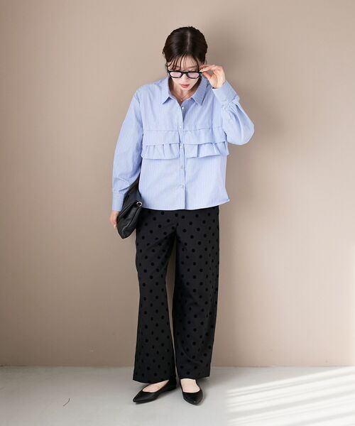 le.coeur blanc（ルクールブラン）の「《WEB・一部店舗限定》AL ストライプフロントフリルブラウス（シャツ/ブラウス・レディース・ブルー系その他2/ブルー系その他4・38）」の11枚目の写真