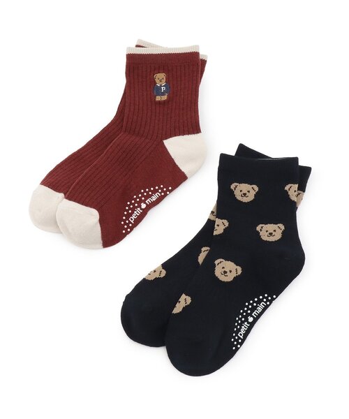 petit main（プティマイン）の「くまソックス2P（ソックス/靴下・キッズ・ワインレッド/キナリ/オフホワイト・M/SS/L/S）」の3枚目の写真