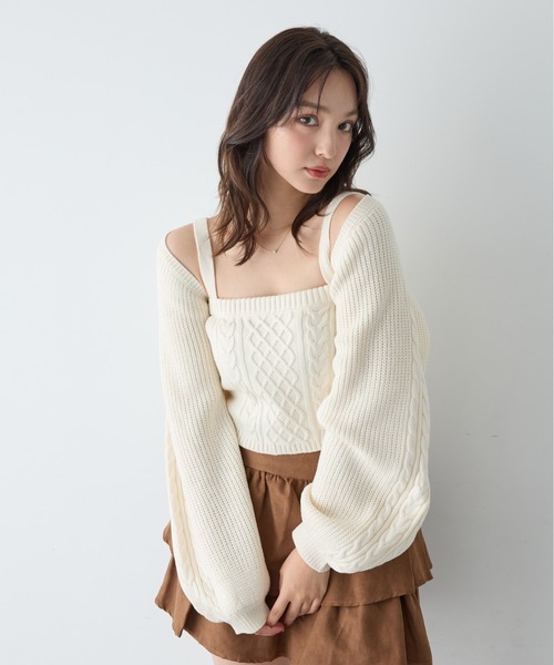 INGNI（イング）の「ケーブルボレロニットアンサンブル（アンサンブル・レディース・グレー/ブラック/アイボリー・M）」の2枚目の写真