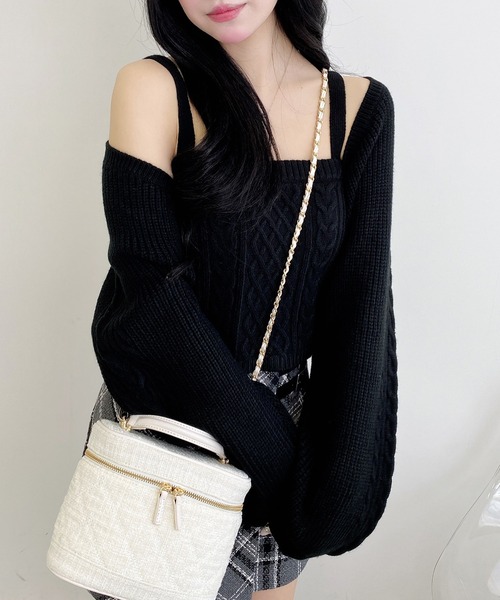 INGNI（イング）の「ケーブルボレロニットアンサンブル（アンサンブル・レディース・グレー/ブラック/アイボリー・M）」の12枚目の写真