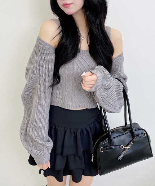 INGNI（イング）の「ケーブルボレロニットアンサンブル（アンサンブル・レディース・グレー/ブラック/アイボリー・M）」の9枚目の写真