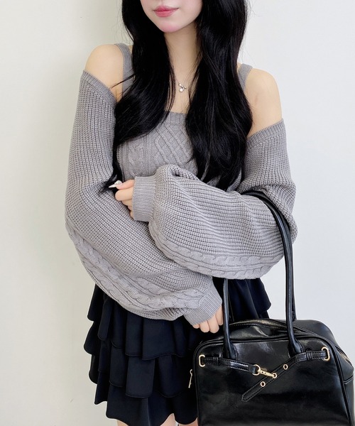 INGNI（イング）の「ケーブルボレロニットアンサンブル（アンサンブル・レディース・グレー/ブラック/アイボリー・M）」の8枚目の写真