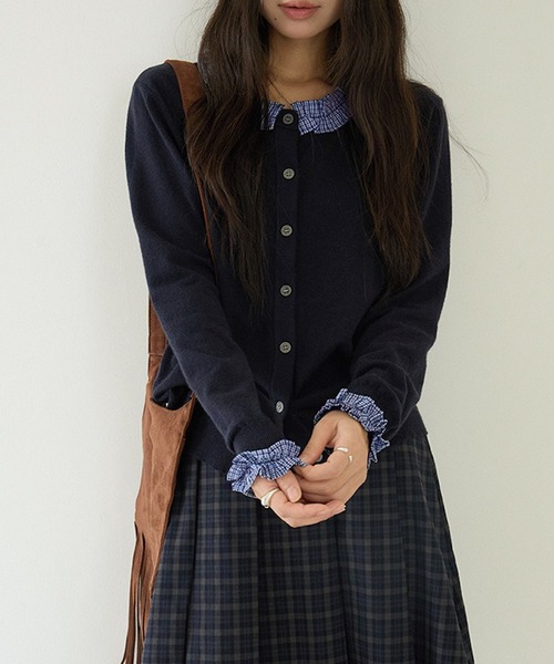 Girly Doll(ガーリードール)の「レイヤードデザインチェックフリルニットカーディガン(カーディガン/ボレロ・レディース・ネイビー/グレー・F)」の17枚目の写真