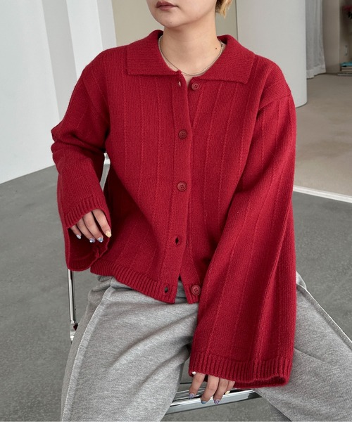 PILIT(ピリット)の「衿付き ルーズカーディガン(カーディガン/ボレロ・レディース・ブラウン/レッド/チャコールグレー/クリーム・MEDIUM)」の4枚目の写真