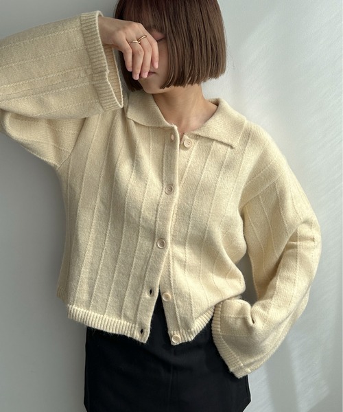PILIT(ピリット)の「衿付き ルーズカーディガン(カーディガン/ボレロ・レディース・ブラウン/レッド/チャコールグレー/クリーム・MEDIUM)」の3枚目の写真