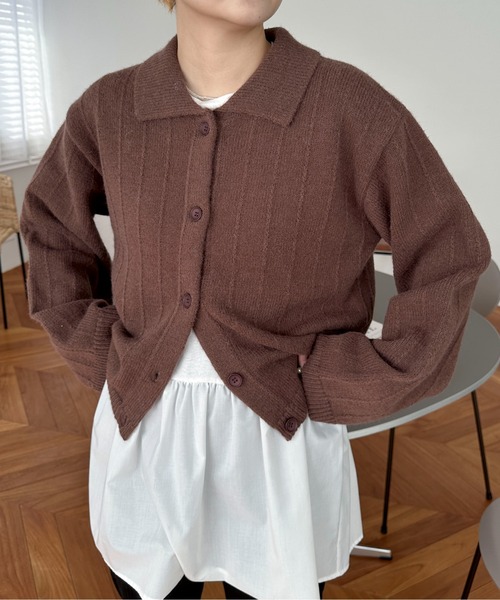 PILIT(ピリット)の「衿付き ルーズカーディガン(カーディガン/ボレロ・レディース・ブラウン/レッド/チャコールグレー/クリーム・MEDIUM)」の7枚目の写真