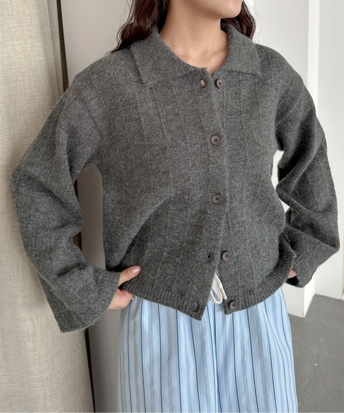 PILIT(ピリット)の「衿付き ルーズカーディガン(カーディガン/ボレロ・レディース・ブラウン/レッド/チャコールグレー/クリーム・MEDIUM)」の8枚目の写真