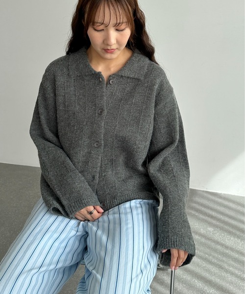 PILIT(ピリット)の「衿付き ルーズカーディガン(カーディガン/ボレロ・レディース・ブラウン/レッド/チャコールグレー/クリーム・MEDIUM)」の12枚目の写真
