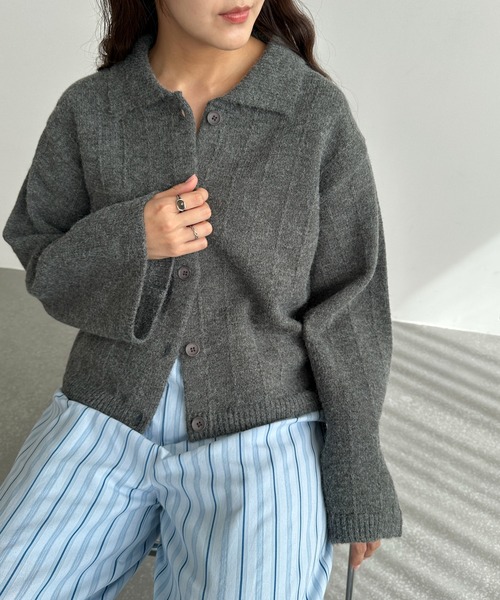 PILIT(ピリット)の「衿付き ルーズカーディガン(カーディガン/ボレロ・レディース・ブラウン/レッド/チャコールグレー/クリーム・MEDIUM)」の13枚目の写真