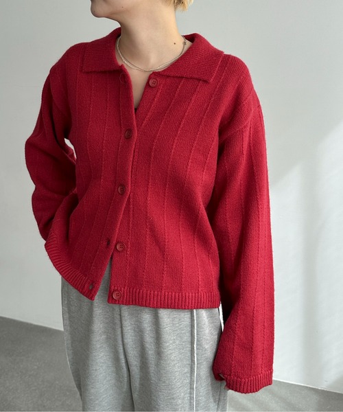 PILIT(ピリット)の「衿付き ルーズカーディガン(カーディガン/ボレロ・レディース・ブラウン/レッド/チャコールグレー/クリーム・MEDIUM)」の21枚目の写真