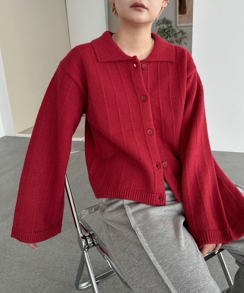 PILIT(ピリット)の「衿付き ルーズカーディガン(カーディガン/ボレロ・レディース・ブラウン/レッド/チャコールグレー/クリーム・MEDIUM)」の20枚目の写真
