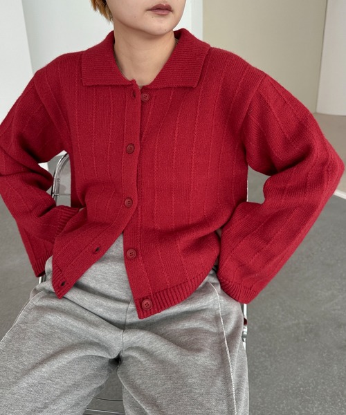 PILIT(ピリット)の「衿付き ルーズカーディガン(カーディガン/ボレロ・レディース・ブラウン/レッド/チャコールグレー/クリーム・MEDIUM)」の22枚目の写真