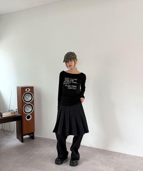 4INT.(フォイント)の「レイヤード フレア プリーツ ミディ スカート スラックス(その他パンツ・レディース・ブラック/グレー/ブラウン・FREE)」の7枚目の写真