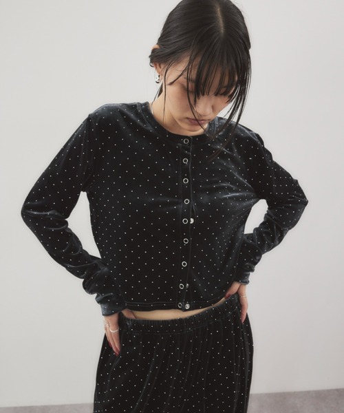シャイニードットベロアカーディガン（カーディガン/ボレロ）｜HANNE