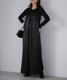 オールインワン・サロペット（ブラック/黒色系・サテン）ファッション