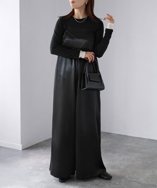 Riberry（リベリー）の「サテンキャミオールインワン（つなぎ/オールインワン・レディース・グレイッシュベージュ/ブラック/ブラウン・FREE）」の5枚目の写真