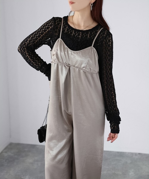 Riberry（リベリー）の「サテンキャミオールインワン（つなぎ/オールインワン・レディース・グレイッシュベージュ/ブラック/ブラウン・FREE）」の12枚目の写真