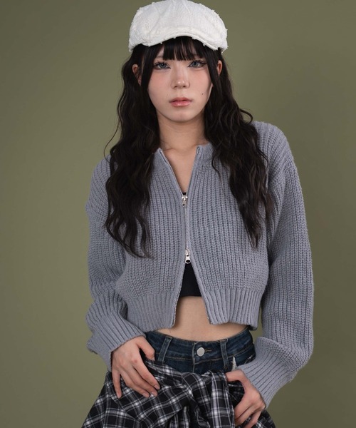 dispark(ディスパーク)の「DISPARK/ダブルZIPニットカーデ(カーディガン/ボレロ・レディース・グレー/アイボリー/ブラック・FREE)」の1枚目の写真