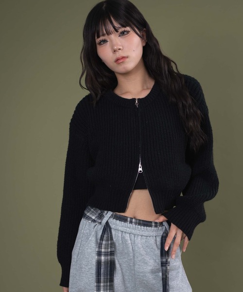 dispark(ディスパーク)の「DISPARK/ダブルZIPニットカーデ(カーディガン/ボレロ・レディース・グレー/アイボリー/ブラック・FREE)」の3枚目の写真