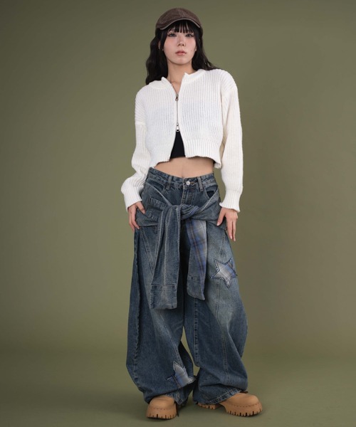 dispark(ディスパーク)の「DISPARK/ダブルZIPニットカーデ(カーディガン/ボレロ・レディース・グレー/アイボリー/ブラック・FREE)」の9枚目の写真