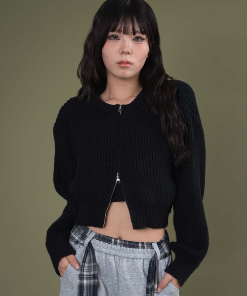 dispark(ディスパーク)の「DISPARK/ダブルZIPニットカーデ(カーディガン/ボレロ・レディース・グレー/アイボリー/ブラック・FREE)」の15枚目の写真