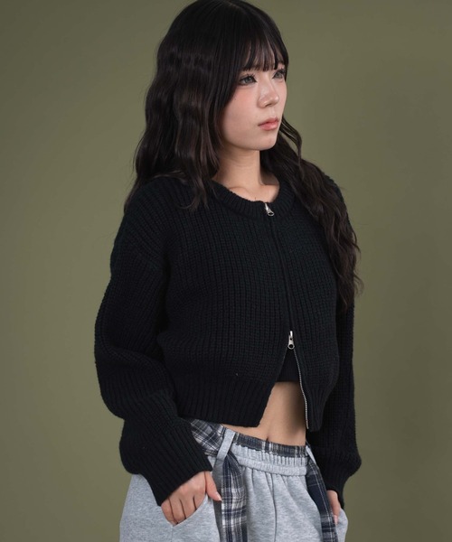 dispark(ディスパーク)の「DISPARK/ダブルZIPニットカーデ(カーディガン/ボレロ・レディース・グレー/アイボリー/ブラック・FREE)」の16枚目の写真