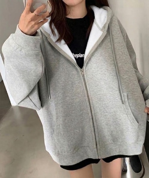 SallyLunn(サリーラン)の「ゆるシルエットジップパーカー(パーカー・レディース・グレー/ブラック/ダークグレー・L/M)」の1枚目の写真