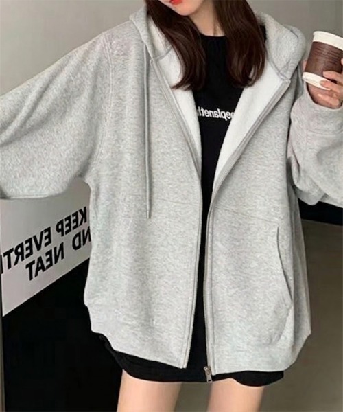 SallyLunn(サリーラン)の「ゆるシルエットジップパーカー(パーカー・レディース・グレー/ブラック/ダークグレー・L/M)」の6枚目の写真