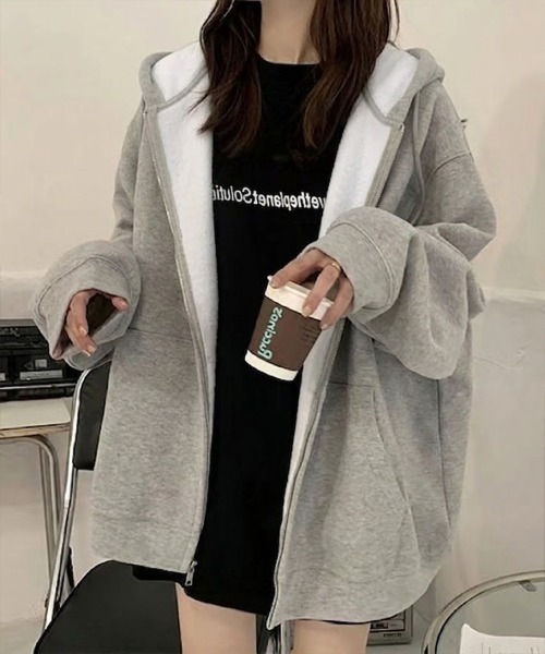 SallyLunn(サリーラン)の「ゆるシルエットジップパーカー(パーカー・レディース・グレー/ブラック/ダークグレー・L/M)」の7枚目の写真