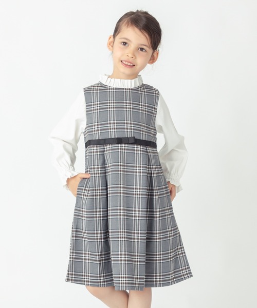 ever closet（エバークローゼット）の「チェック柄 レイヤード ワンピース（ワンピース・キッズ・グレー/ベージュ・90cm/100cm/110cm/120cm/130cm/140cm）」の4枚目の写真