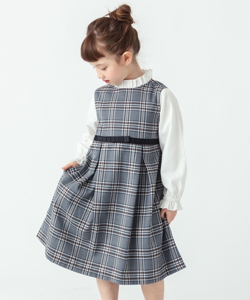ever closet（エバークローゼット）の「チェック柄 レイヤード ワンピース（ワンピース・キッズ・グレー/ベージュ・90cm/100cm/110cm/120cm/130cm/140cm）」の7枚目の写真