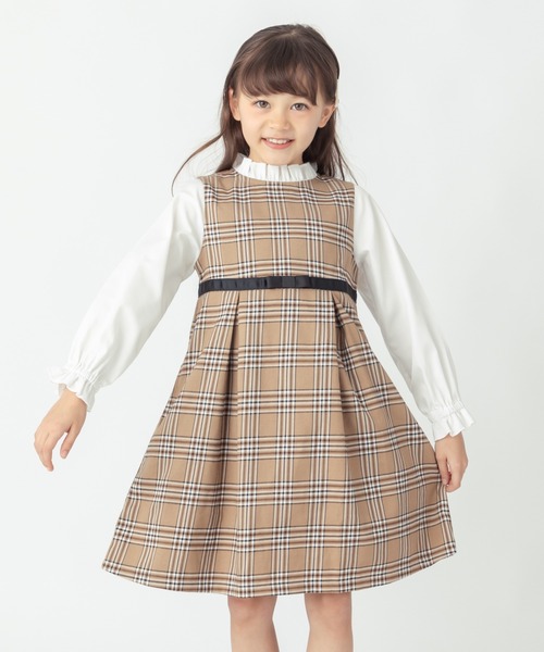 ever closet（エバークローゼット）の「チェック柄 レイヤード ワンピース（ワンピース・キッズ・グレー/ベージュ・90cm/100cm/110cm/120cm/130cm/140cm）」の9枚目の写真