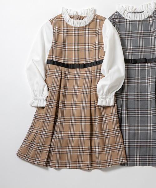 ever closet（エバークローゼット）の「チェック柄 レイヤード ワンピース（ワンピース・キッズ・グレー/ベージュ・90cm/100cm/110cm/120cm/130cm/140cm）」の14枚目の写真