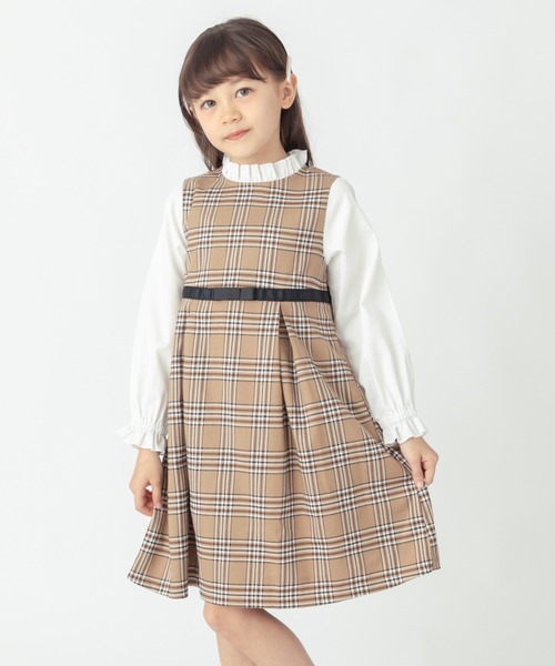 ever closet（エバークローゼット）の「チェック柄 レイヤード ワンピース（ワンピース・キッズ・グレー/ベージュ・90cm/100cm/110cm/120cm/130cm/140cm）」の16枚目の写真