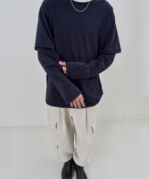 NUAKLE（ヌアクル）の「(m) レイヤードスリーブTシャツ_ネイビー（Tシャツ/カットソー）」