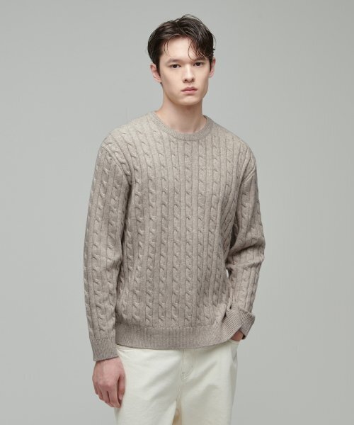 MUSINSA STANDARD(ムシンサスタンダード)の「ケーブルクルーネックニット【オートミル】(ニット/セーター・メンズ・その他・SMALL/MEDIUM/LARGE/X-LARGE/XX-LARGE)」の1枚目の写真