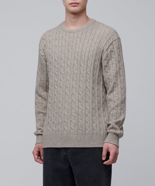 MUSINSA STANDARD(ムシンサスタンダード)の「ケーブルクルーネックニット【オートミル】(ニット/セーター・メンズ・その他・SMALL/MEDIUM/LARGE/X-LARGE/XX-LARGE)」の2枚目の写真
