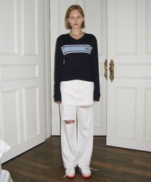 SINOON（シヌーン）の「WASHED DAMAGE DENIM PANTS (OFF WHITE)（デニムパンツ）」