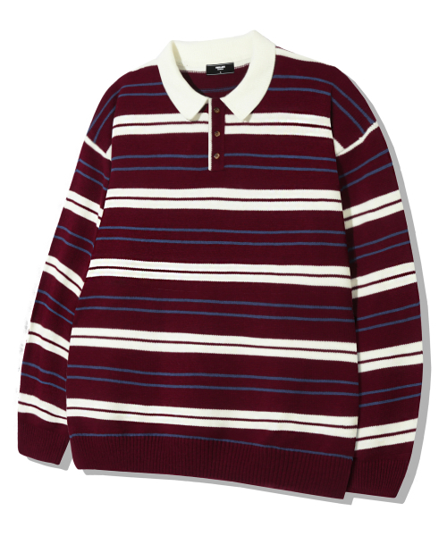 TRILLION（トリリオン）の「ウォッシャブルストライプボタンカラーニット[レッド]（ポロシャツ・レディース・その他・MEDIUM/LARGE/X-LARGE）」の4枚目の写真