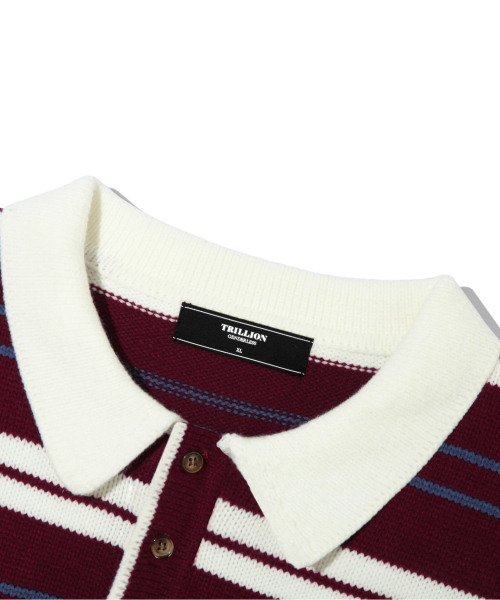 TRILLION（トリリオン）の「ウォッシャブルストライプボタンカラーニット[レッド]（ポロシャツ・レディース・その他・MEDIUM/LARGE/X-LARGE）」の6枚目の写真