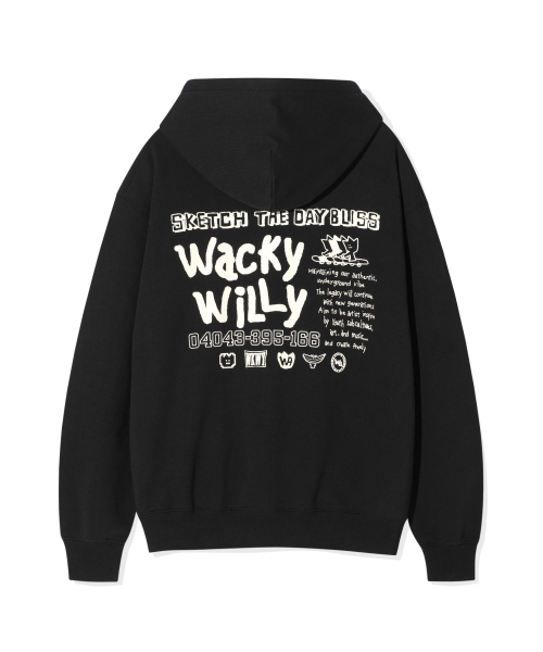 Wacky WiLLy(ワッキーウィリー)の「スケッチグラフィックフードスウェットブラック(パーカー・レディース・その他・SMALL/MEDIUM/LARGE/X-LARGE/X-SMALL)」の1枚目の写真