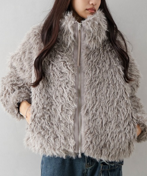 SpRay（スプレイ）の「MIXシープファージップブルゾン（ブルゾン・レディース・チャコールグレー/ベージュ/モカ・FREE）」の7枚目の写真