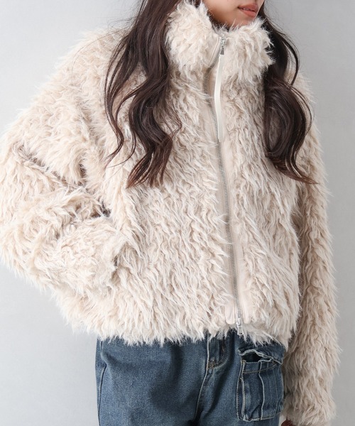 SpRay（スプレイ）の「MIXシープファージップブルゾン（ブルゾン・レディース・チャコールグレー/ベージュ/モカ・FREE）」の12枚目の写真