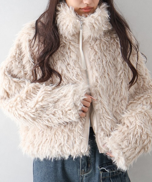 SpRay（スプレイ）の「MIXシープファージップブルゾン（ブルゾン・レディース・チャコールグレー/ベージュ/モカ・FREE）」の13枚目の写真